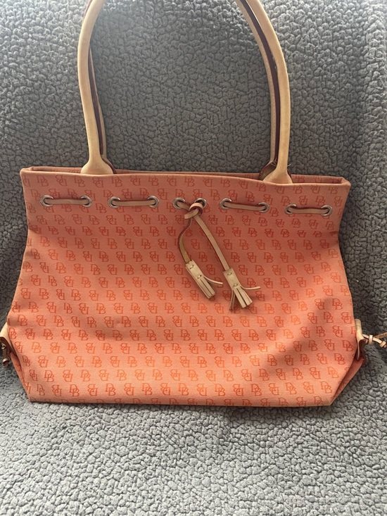 Dooney & Bourke Handbags - Dooney & Bourke Coral Orange Logo Tote with Tassel Drawstring